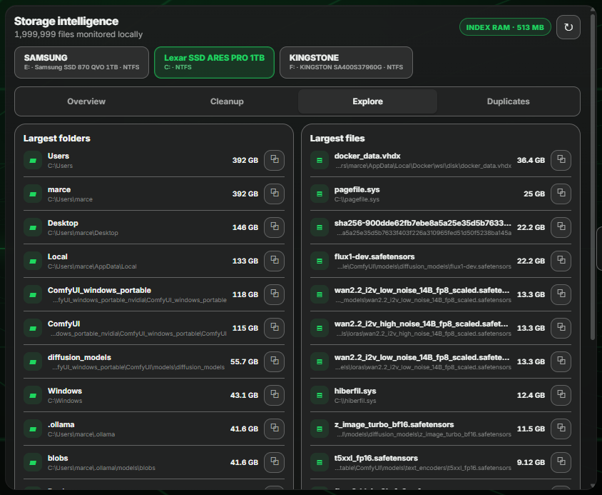 Largest folders and largest files on a drive